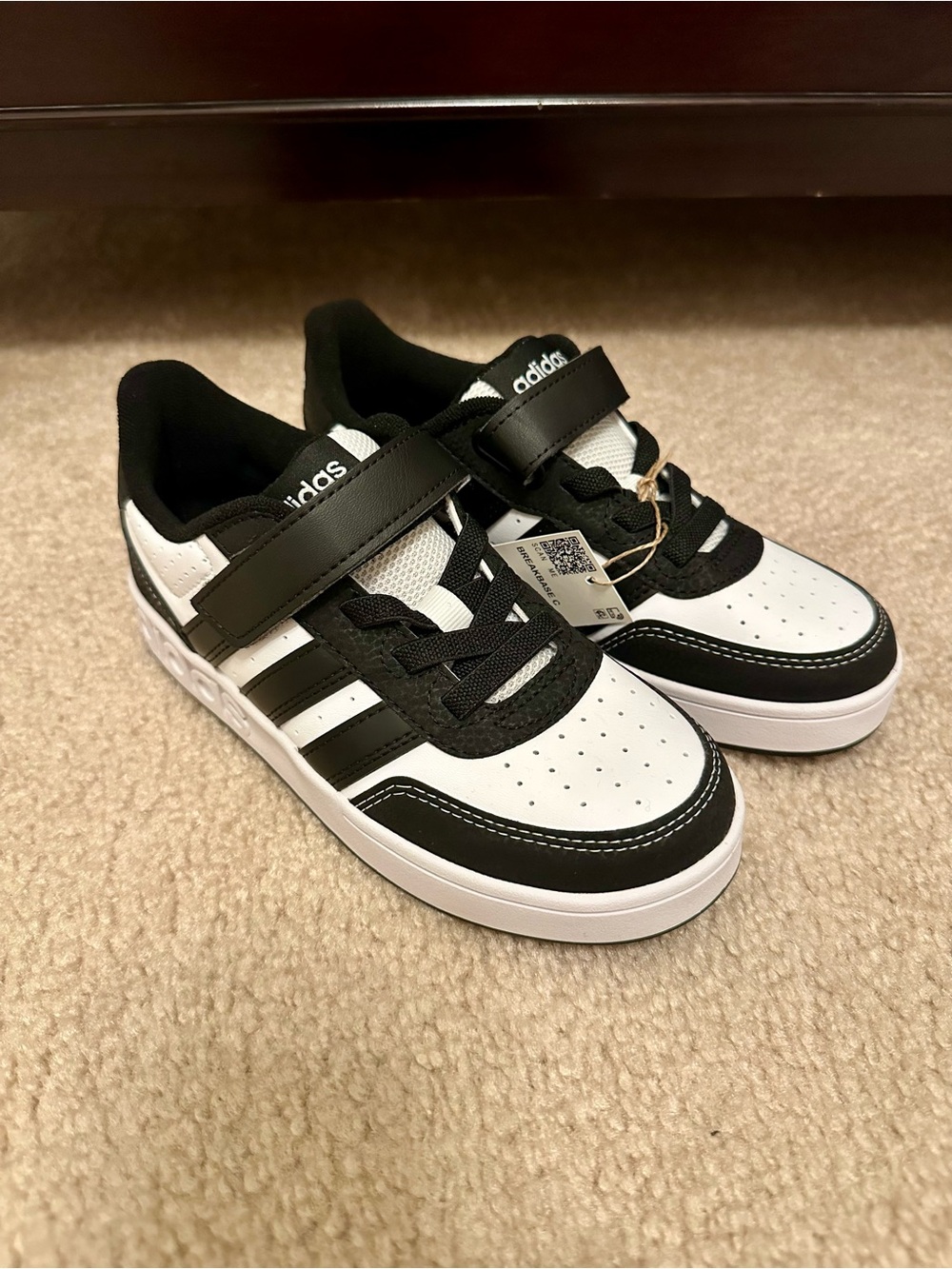 adidas Kids Black and White Strap Sneakers